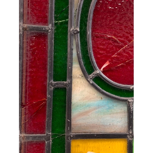 25 - 3 Victorian stained glass panel. Largest 34 x 103.5cm.