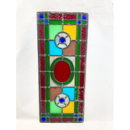 25 - 3 Victorian stained glass panel. Largest 34 x 103.5cm.