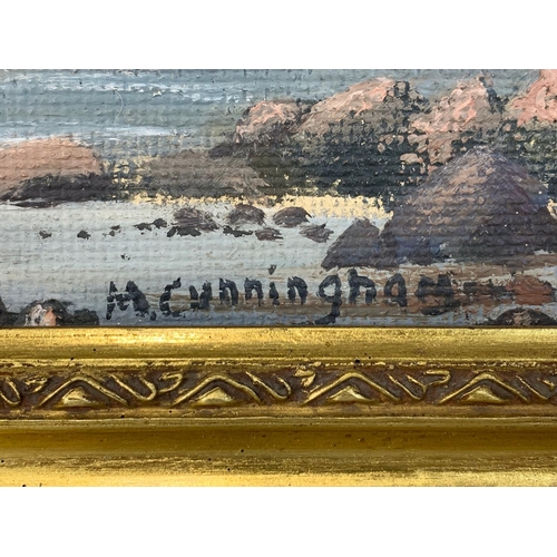 254 - An oil painting by M. Cunningham in an ornate gilt frame. 50.5 x 40cm. Frame measures 59 x 49cm