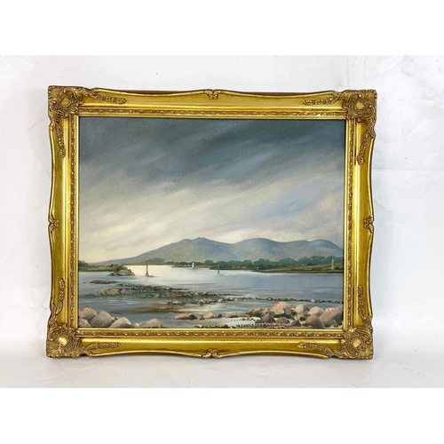 254 - An oil painting by M. Cunningham in an ornate gilt frame. 50.5 x 40cm. Frame measures 59 x 49cm