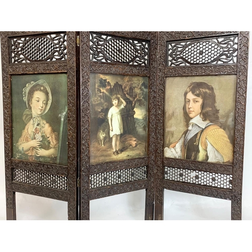 263 - An Edwardian ornate mahogany folding screen. 86 x 78.5cm.