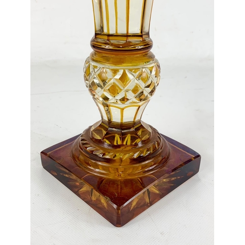 3 - A pair of large Victorian Amber Glass candlesticks, 36.5cm