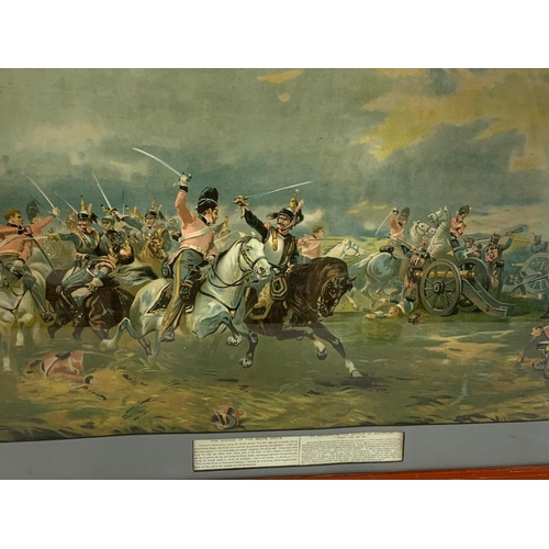 385 - A large print of The Battle of Waterloo. Scots Greys Charge. 88.5 x 58.5cm