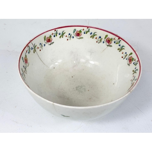 409 - 3 pieces of late 18th century porcelain. Circa 1780. Bowls measure 12cm x 6cm. Saucer measures 13.5c... 