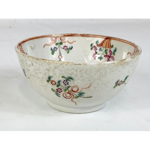 409 - 3 pieces of late 18th century porcelain. Circa 1780. Bowls measure 12cm x 6cm. Saucer measures 13.5c... 