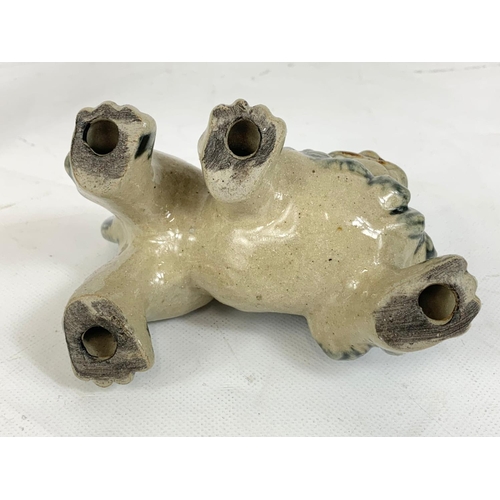 411 - A pair of vintage Chinese pottery Foo Lions, 13cm x 9cm