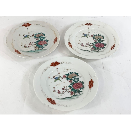 419 - 8 pieces of late 19th century Japanese porcelain. Including 3 cups, 2 saucers and 3 plates. Plates m... 