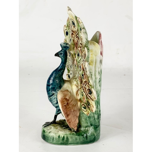 434 - An early 20th century Majolica Peacock vase. Circa 1900. 14cm