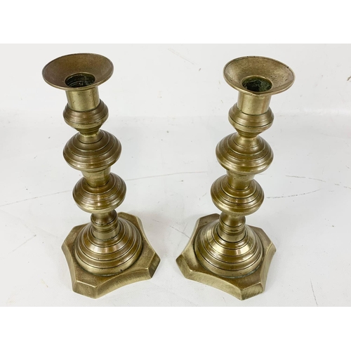 455 - A pair of large Victorian brass candlesticks. 26.5cm.