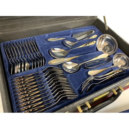 481 - A large Happy Baron canteen of cutlery in leather case. Case measures 46 x 33 x 11cm