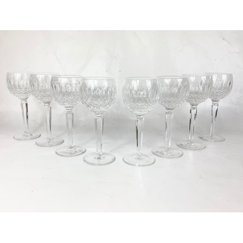 505 - A set of 8 Waterford crystal “Colleen” long stem wine glasses 19cm.