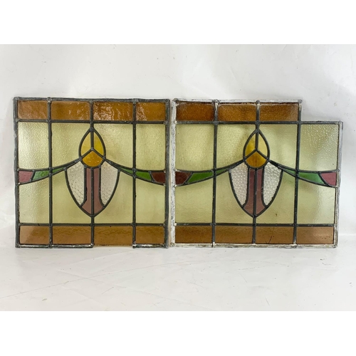 54 - A pair of Victorian stained glass panels. 45.5 x 44.5cm