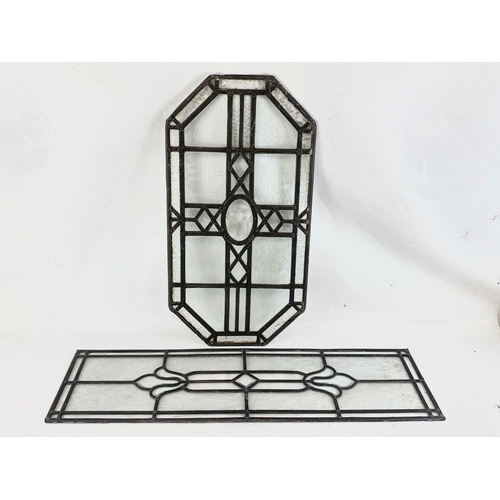 56 - 2 Victorian etched and lead glass panels. 30.5 x 99cm. 41.5 x 79cm