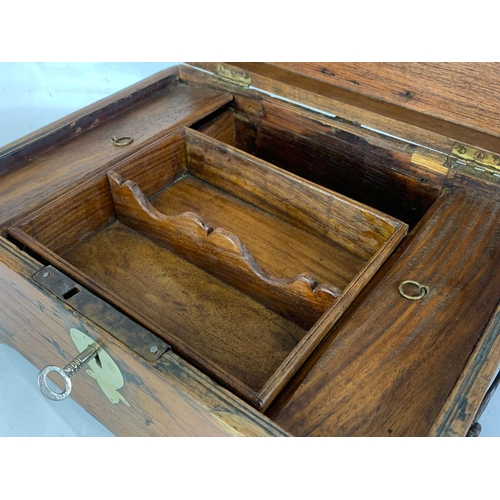 6 - A 19th century Anglo Indian brass bound and teak stationary box, circa 1860. 32.5cm x 26cm x 18cm