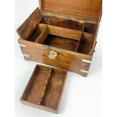 6 - A 19th century Anglo Indian brass bound and teak stationary box, circa 1860. 32.5cm x 26cm x 18cm