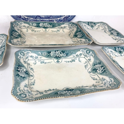 637 - A large Victorian blue and white platter and a set of 5 Victorian platters by F & Sons Argyle Bursle... 