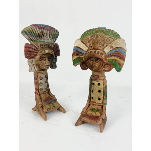 7 - 2 Mexican Aztec Terracotta whistles, 23cm