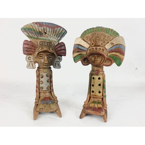 7 - 2 Mexican Aztec Terracotta whistles, 23cm