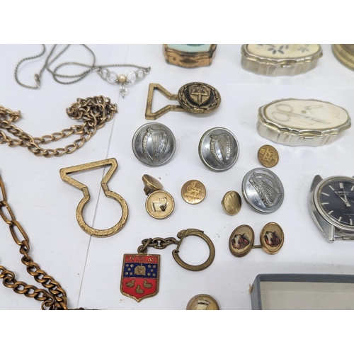 705 - Sundry lot of costume jewellery, compact ash holders, opera glasses, and musical key ring.