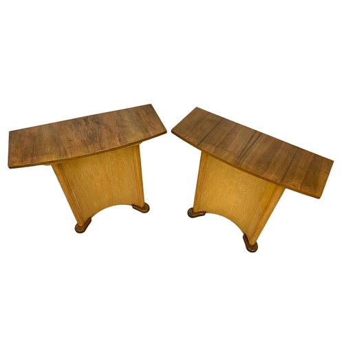 783 - A pair of Art Deco walnut and maple hall tables. Circa 1930-1950. 75 x 30 x 75.5cm.