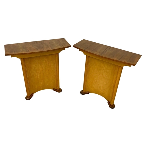 783 - A pair of Art Deco walnut and maple hall tables. Circa 1930-1950. 75 x 30 x 75.5cm.