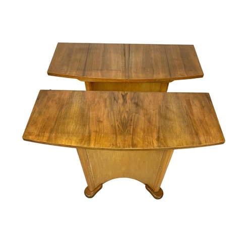 783 - A pair of Art Deco walnut and maple hall tables. Circa 1930-1950. 75 x 30 x 75.5cm.