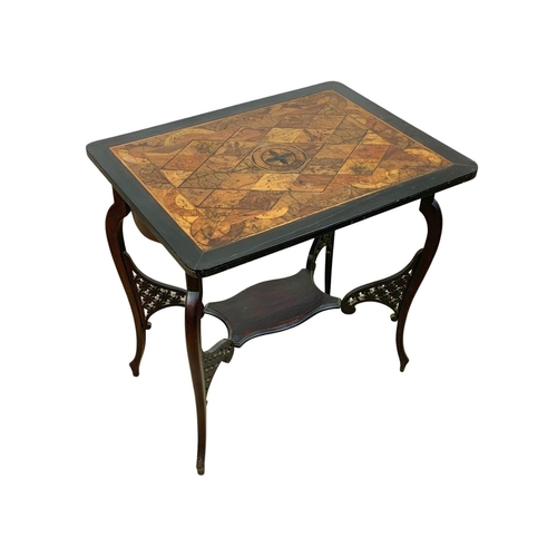 784 - A mid 19th century Anglo Ceylonese Ebony inlaid table with later Edwardian base. Inlaid with multipl... 