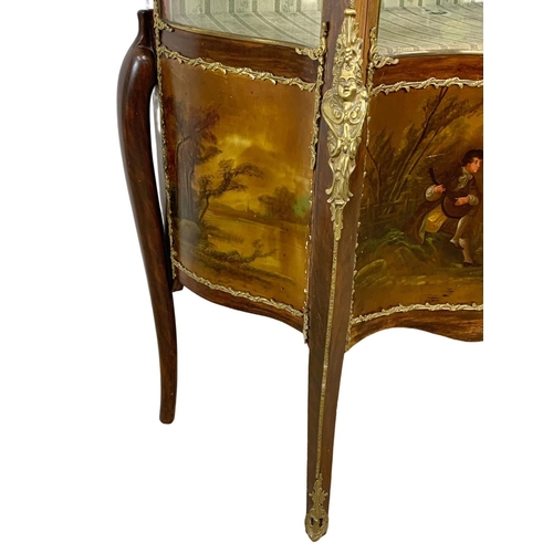 788 - A large early 20th century French vitrine with hand painted panels and brass ormolu mounts. 118 x 43... 