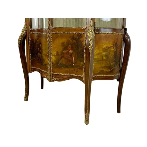 788 - A large early 20th century French vitrine with hand painted panels and brass ormolu mounts. 118 x 43... 