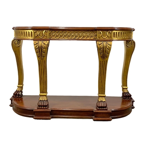 826 - A vintage Regency style gilt wood and mahogany console table. 135 x 43 x 84.5cm.