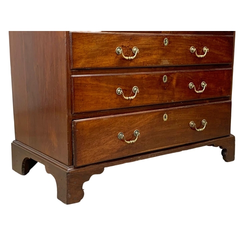 834 - A large Georgian mahogany writing bureau with brass drop handles. Circa 1760-80. 102.5 x 56.5 x 109.... 