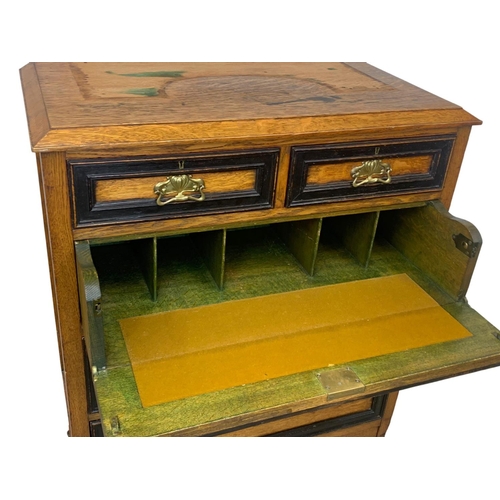 836 - A large early 20th century oak secretaire chest of drawers. Made by Wylie & Lochhead.  Circa 1920-19... 