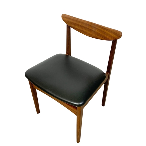 838 - A set of 6 teak dining chairs with black vinyl seats. Mid Century. Circa 1960.