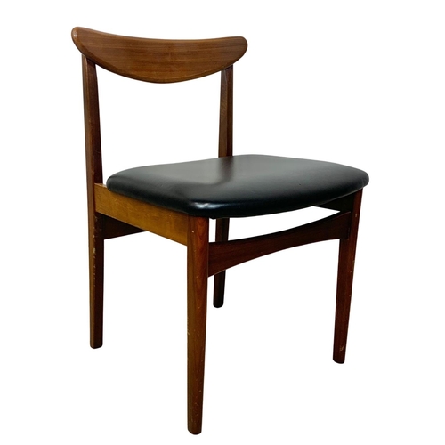 838 - A set of 6 teak dining chairs with black vinyl seats. Mid Century. Circa 1960.