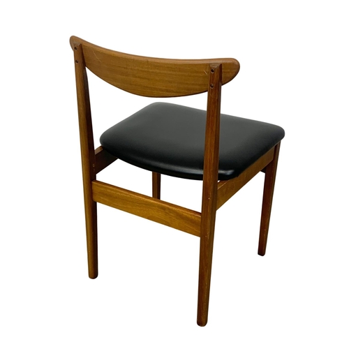 838 - A set of 6 teak dining chairs with black vinyl seats. Mid Century. Circa 1960.