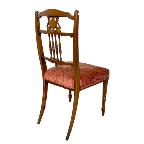 849 - A pair of Edwardian inlaid walnut side chairs.