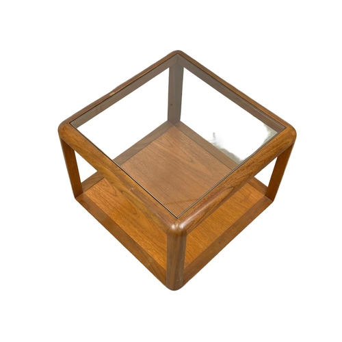 881 - A G-Plan teak cube coffee table with glass top. Mid Century. 1970’s. 54 x 46cm