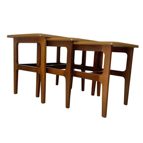 886a - A large teak nest of 3 tables by Schreiber. Mid Century.