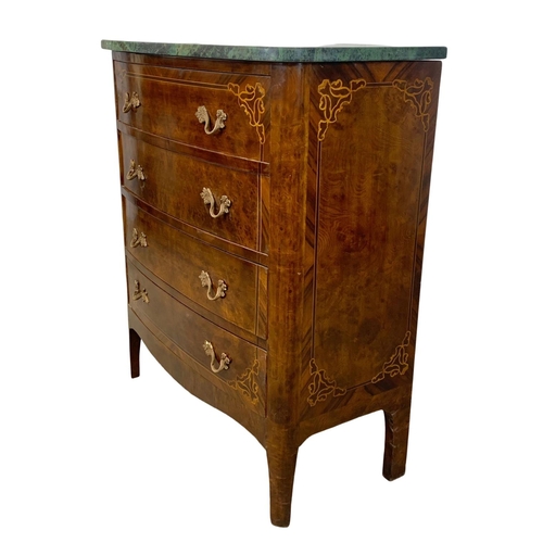 891 - A French 18th century Louis XV style marble top inlaid chest of drawers. 79.5 x 39.5 x 90cm.