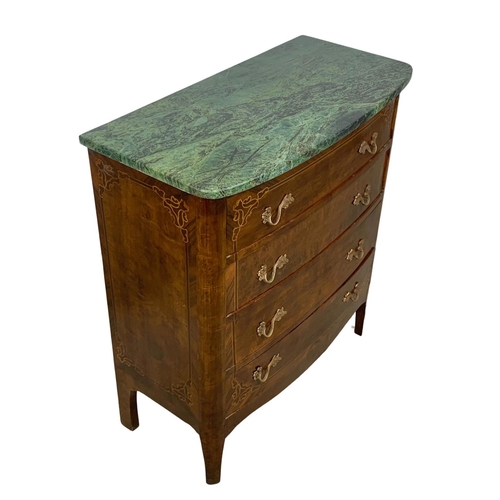 891 - A French 18th century Louis XV style marble top inlaid chest of drawers. 79.5 x 39.5 x 90cm.