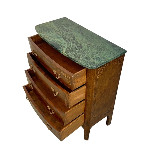 891 - A French 18th century Louis XV style marble top inlaid chest of drawers. 79.5 x 39.5 x 90cm.