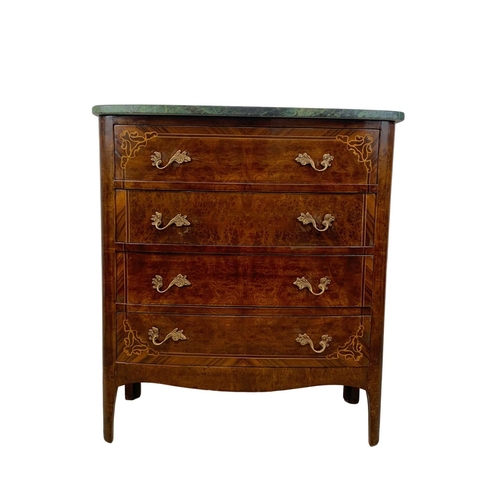 891 - A French 18th century Louis XV style marble top inlaid chest of drawers. 79.5 x 39.5 x 90cm.