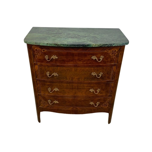 891 - A French 18th century Louis XV style marble top inlaid chest of drawers. 79.5 x 39.5 x 90cm.