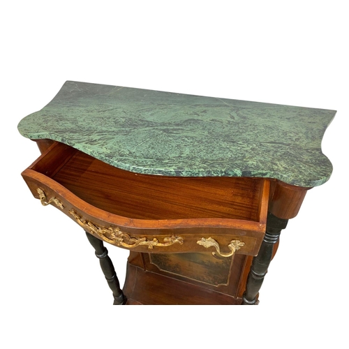 893 - An 18th century style French marble top side cabinet with hand painted panel. Louis XV style. 83 x 3... 