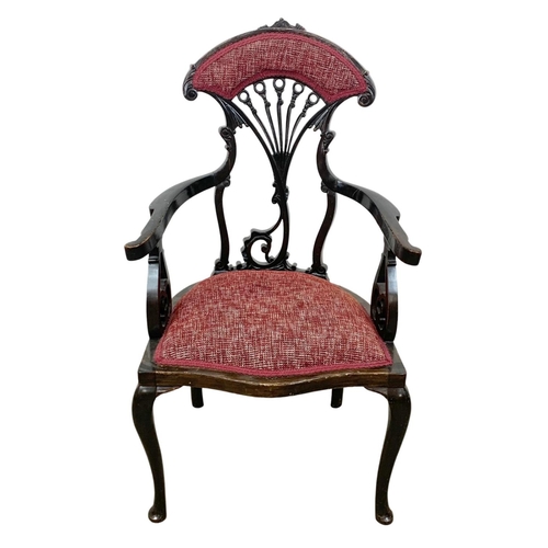 914a - 2 late Victorian ornate mahogany parlour armchairs.