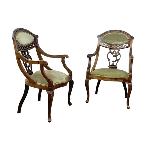 931 - A pair of Edwardian mahogany parlour armchairs. 57 x 53 x 91.5cm