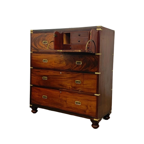 939 - A 19th century Military Campaign mahogany secretaire chest of drawers. Circa 1850. 114 x 49 x 127.5c... 