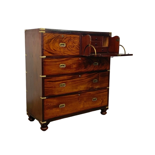 939 - A 19th century Military Campaign mahogany secretaire chest of drawers. Circa 1850. 114 x 49 x 127.5c... 