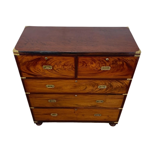 939 - A 19th century Military Campaign mahogany secretaire chest of drawers. Circa 1850. 114 x 49 x 127.5c... 