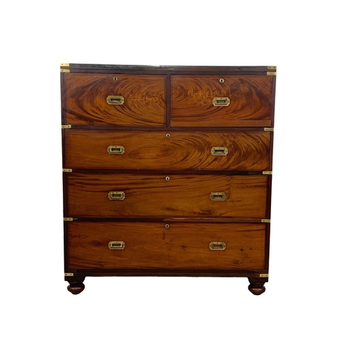 939 - A 19th century Military Campaign mahogany secretaire chest of drawers. Circa 1850. 114 x 49 x 127.5c... 